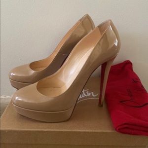 Christian Louboutin Nude Bianca platforms 140 patent leather.